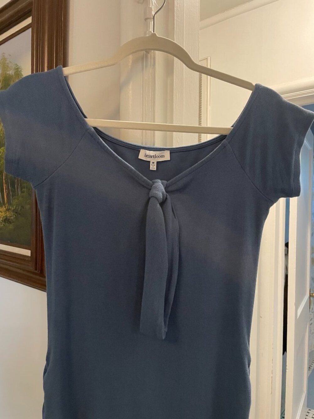 Heartloom Ribbed Tie-Front Mini Dress in Blue - Size M